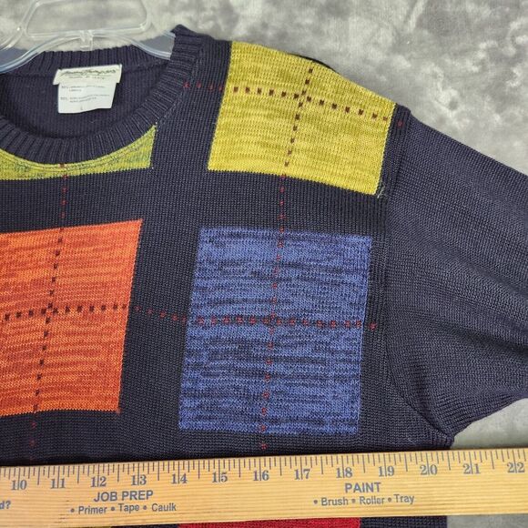 Norm Thompson Sweater Mens L Blue Multi Geometric Wool Blend Grandpa Core Italy - Picture 5 of 6